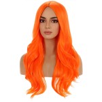 BERON Orange Long Wig for Women Girls Curly Wavy Hair Wigs 26 Halloween Cosplay Party Heat Resistant Synthetic Fiber Wigs
