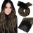 Moresoo Seamless Clip in Hair Extensions Balayage Real Human Hair Ombre Black to Brown with Caramel Blonde PU Seamless Clip ins Human Hair Balayage 20inch 7pcs 120g