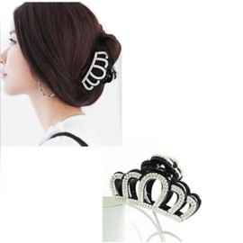Women Elegant Crown Shape Large Rhinestone Crystal Hair Clip Jaw Clip Lady Hairpin Hair Claw Hair Accessories (Black)