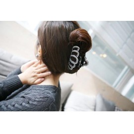 Women Elegant Crown Shape Large Rhinestone Crystal Hair Clip Jaw Clip Lady Hairpin Hair Claw Hair Accessories (Black)