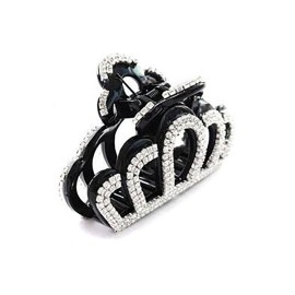 Women Elegant Crown Shape Large Rhinestone Crystal Hair Clip Jaw Clip Lady Hairpin Hair Claw Hair Accessories (Black)