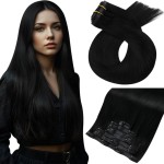 Moresoo Seamless Hair Extensions Clip in Human Hair Jet Black PU Weft Clip in Extensions Human Hair 1 Jet Black 120g 7Pieces 22inch