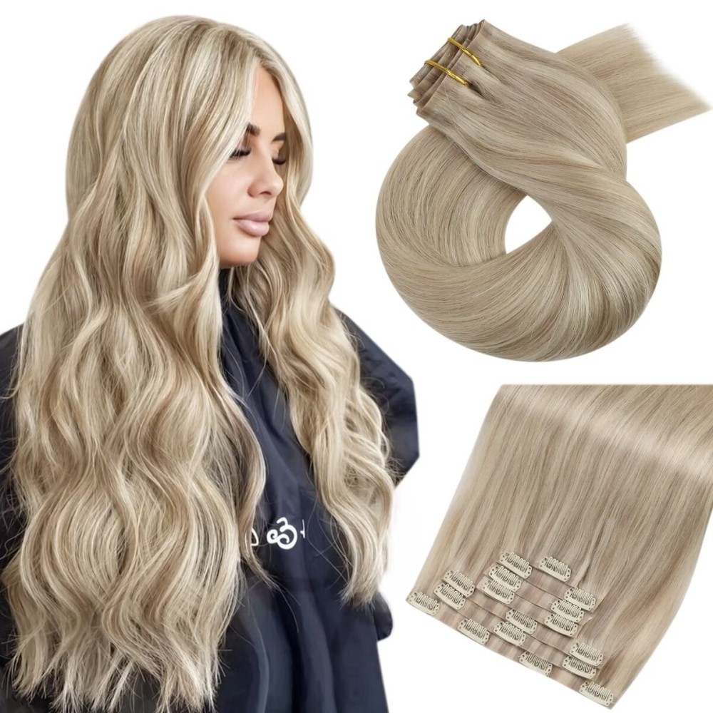 Moresoo Seamless Clip in Hair Extensions Human Hair Blonde Highlight Seamless Hair Extensions Clip ins Human Hair Ash Blonde with Blonde PU Weft Clip in Human Hair Extensions 16inch 7pcs 120g Moresoo Seamless Clip in Hair Extensions Human Hair Blonde Highlight Seamless Hair Extensions Clip ins Human Hair Ash Blonde with Blonde PU Weft Clip in Human Hair Extensions 16inch 7pcs 120g