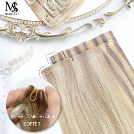Moresoo Seamless Clip in Hair Extensions Human Hair Blonde Highlight Seamless Hair Extensions Clip ins Human Hair Ash Blonde with Blonde PU Weft Clip in Human Hair Extensions 16inch 7pcs 120g Moresoo Seamless Clip in Hair Extensions Human Hair Blonde Highlight Seamless Hair Extensions Clip ins Human Hair Ash Blonde with Blonde PU Weft Clip in Human Hair Extensions 16inch 7pcs 120g