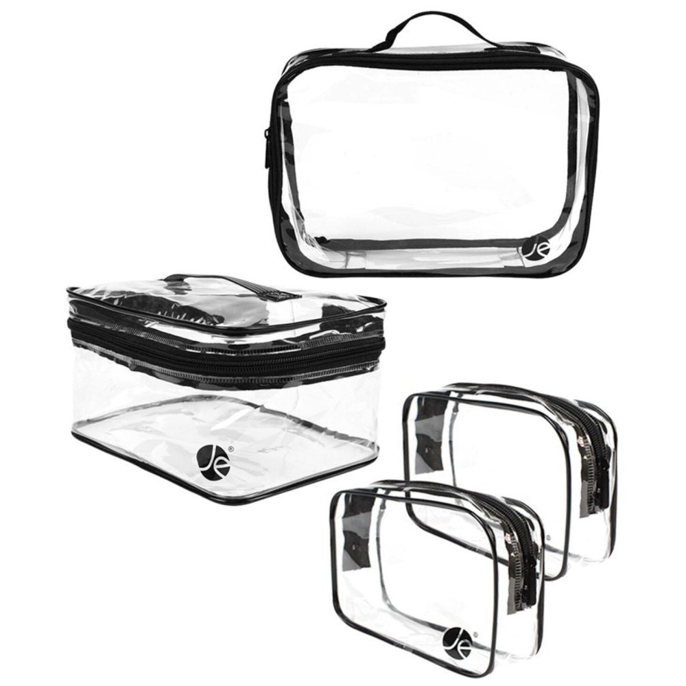 JAVOedge [4 PCS SET], JE Clear PVC Vinyl Multipurpose Cosmetic Makeup Packing Carry On (2 x Small, 1 x Large, 1 x Medium Train)
