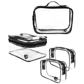 JAVOedge [4 PCS SET], JE Clear PVC Vinyl Multipurpose Cosmetic Makeup Packing Carry On (2 x Small, 1 x Large, 1 x Medium Train)