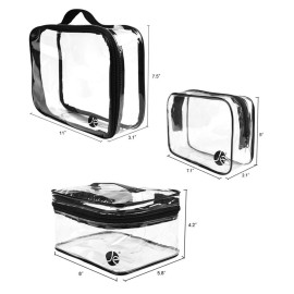 JAVOedge [4 PCS SET], JE Clear PVC Vinyl Multipurpose Cosmetic Makeup Packing Carry On (2 x Small, 1 x Large, 1 x Medium Train)