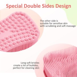 Silicone Body Scrubber, Elfrhino Shower Brush For Gentle Scrub Skin Exfoliation, Lathers well, More Hygienic, Gentle Massage with Silicone Loofah For Use In Shower to Improve Cellulite Pink