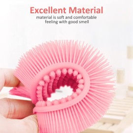 Silicone Body Scrubber, Elfrhino Shower Brush For Gentle Scrub Skin Exfoliation, Lathers well, More Hygienic, Gentle Massage with Silicone Loofah For Use In Shower to Improve Cellulite Pink