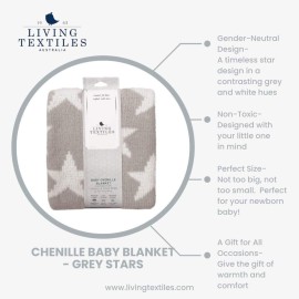 Living Textiles Grey Stars Chenille Soft Baby Blanket Reversible Premium Cozy Fabric for Best Comfort - for Infant,Toddler,Newborn,Nursery,Boy,Girl,Unisex,Throw,Crib,Stroller,Gift, Grey Stars 40x30