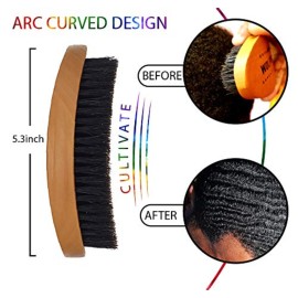 Wolfin Pro- Premium Curved 360 Wave Brush, 100% Natural Schima Superba Wood with Reinforced Pure Black Medium Boar Hair Bristle - Perfect for Wolfing, Creating 360 Layer Hair Waves, Cultivating Beards