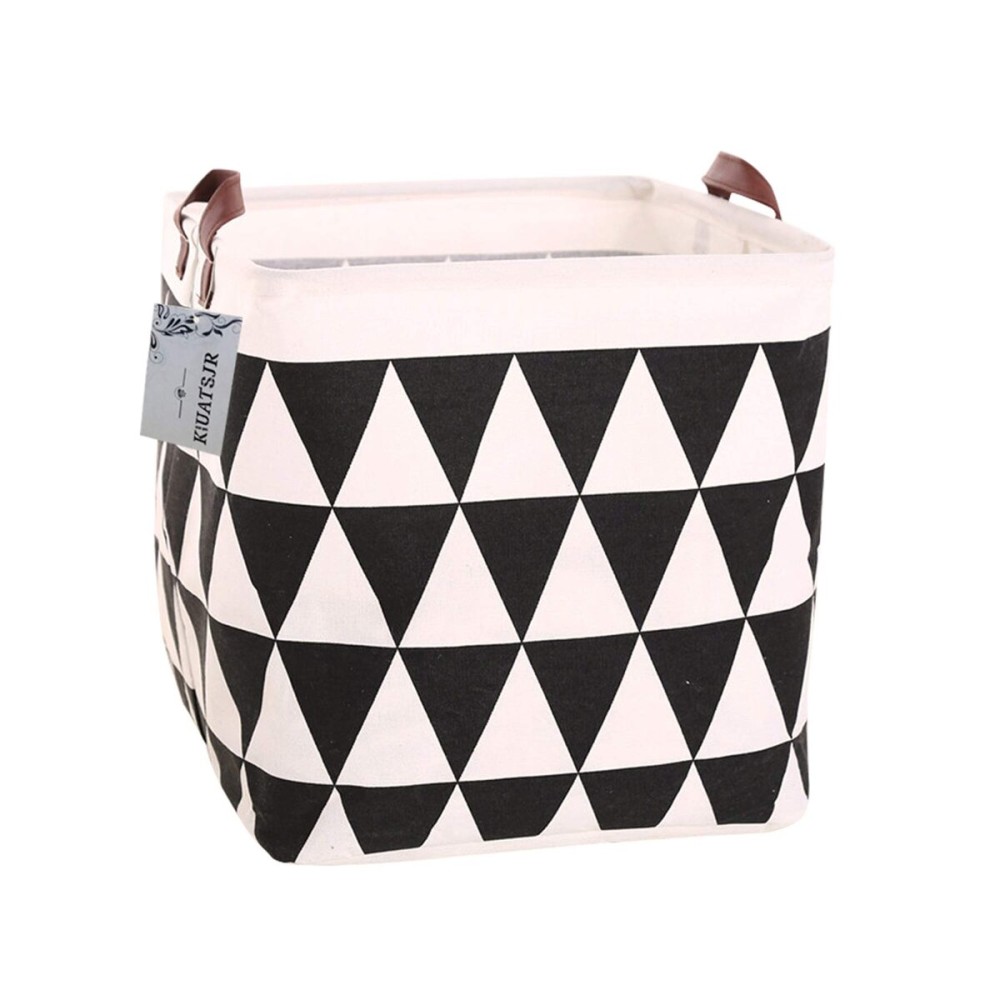 Square Canvas Toy Storage Bins Basket with Handle Collapsible Toy Organizer for Nursery Storage, Kid\'s Toy & Laundry, Gift Basket (Black Triangle)