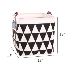 Square Canvas Toy Storage Bins Basket with Handle Collapsible Toy Organizer for Nursery Storage, Kid\'s Toy & Laundry, Gift Basket (Black Triangle)