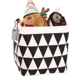Square Canvas Toy Storage Bins Basket with Handle Collapsible Toy Organizer for Nursery Storage, Kid\'s Toy & Laundry, Gift Basket (Black Triangle)