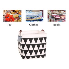 Square Canvas Toy Storage Bins Basket with Handle Collapsible Toy Organizer for Nursery Storage, Kid\'s Toy & Laundry, Gift Basket (Black Triangle)