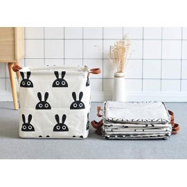 Square Canvas Toy Storage Bins Basket with Handle Collapsible Toy Organizer for Nursery Storage, Kid\'s Toy & Laundry, Gift Basket (Black Triangle)