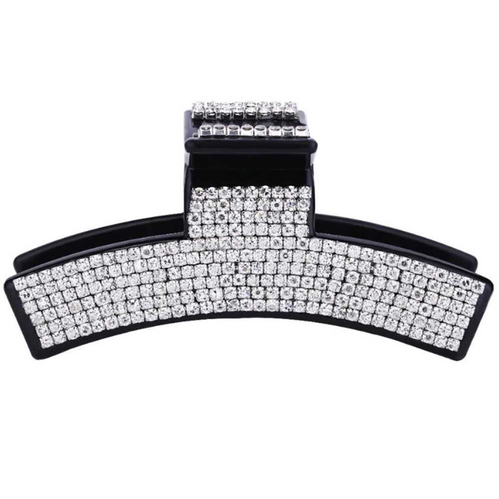Women Elegant Full Rhinestone Crystal Hair Clip Acrylic Jaw Clip Hairpin Hair Claw Hair Accessories (Black - B)