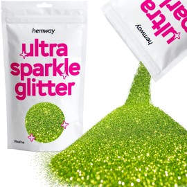 Hemway Premium Ultra Sparkle Glitter Multi-Purpose Metallic Flake for Nail Art, Cosmetic Graded, Makeup, Festival and Hair 100g / 3.5oz - Ultrafine (1/128 0.008 0.2mm) - Lime Green