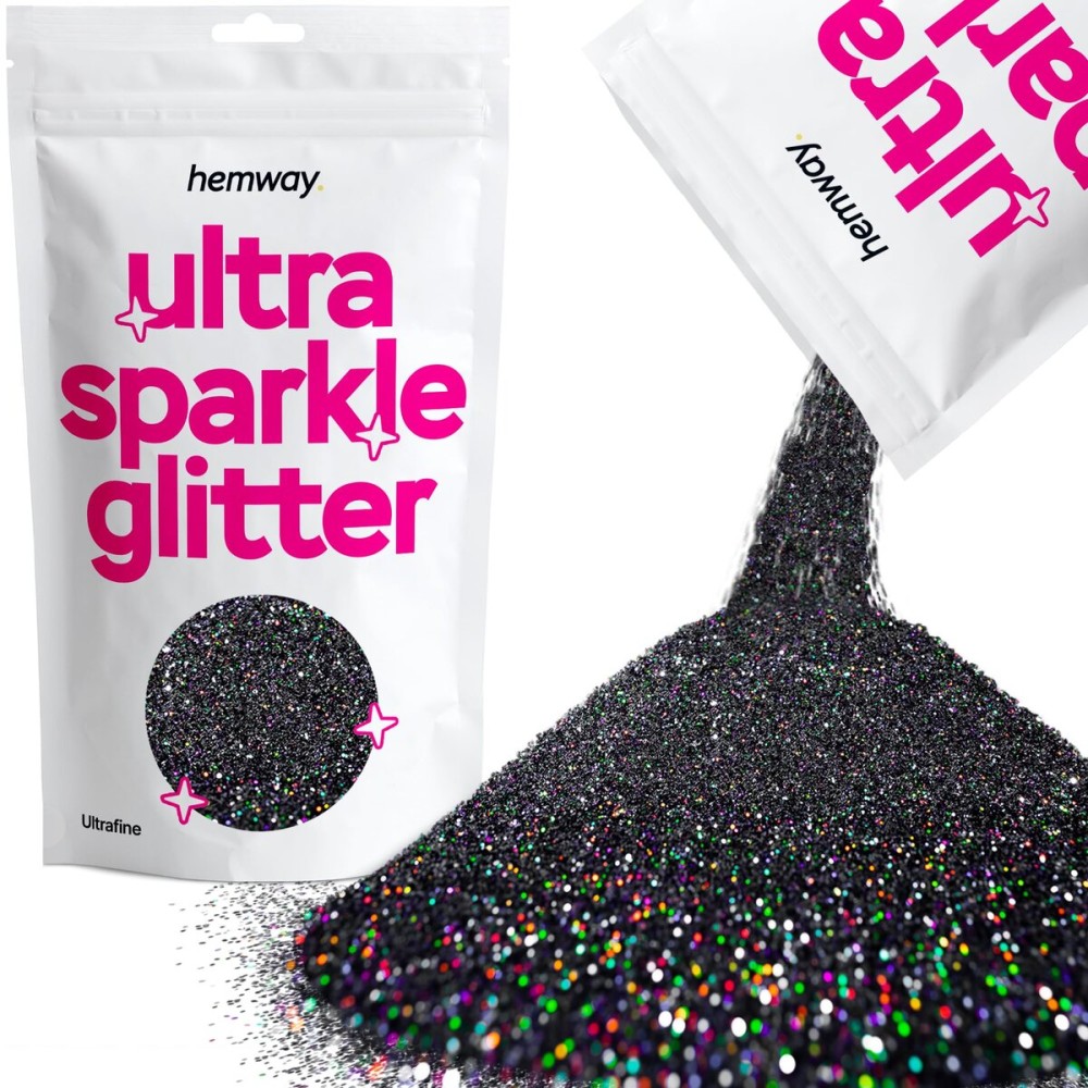 Hemway Premium Ultra Sparkle Glitter Multi Purpose Metallic Flake for Arts Crafts Nails Cosmetics Resin Festival Face Hair - Black Holographic - Ultrafine (1/128 0.008 0.2mm) 100g / 3.5oz Hemway Premium Ultra Sparkle Glitter Multi Purpose Metallic Flake for Arts Crafts Nails Cosmetics Resin Festival Face Hair - Black Holographic - Ultrafine (1/128 0.008 0.2mm) 100g / 3.5oz