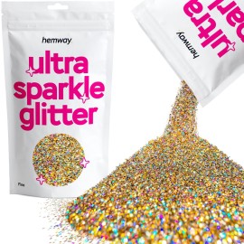 Hemway Premium Ultra Sparkle Glitter Multi Purpose Metallic Flake for Arts Crafts Nails Cosmetics Resin Festival Face Hair - Gold Silver Holographic - Fine (1/64 0.015 0.4mm) 100g / 3.5oz