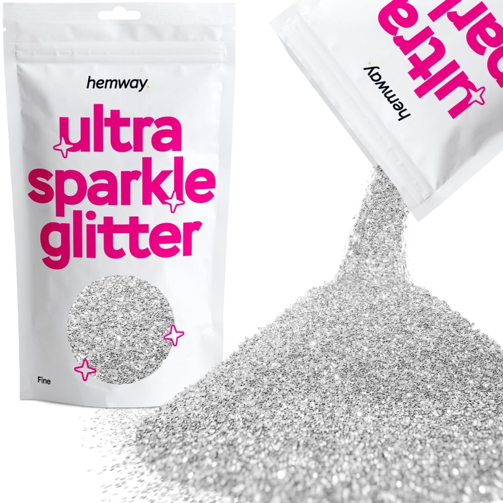 Hemway Premium Ultra Sparkle Glitter Multi Purpose Metallic Flake for Arts Crafts Nails Cosmetics Resin Festival Face Hair - Silver - Fine (1/64 0.015 0.4mm) 100g / 3.5oz Hemway Premium Ultra Sparkle Glitter Multi Purpose Metallic Flake for Arts Crafts Nails Cosmetics Resin Festival Face Hair - Silver - Fine (1/64 0.015 0.4mm) 100g / 3.5oz
