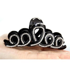 Suoirblss Woman Girls Large Fancy Rhinestone Hair Accessories Side-Knotted Clip Hairpin Hair Claw Barrettes for Thick Hair (Black)