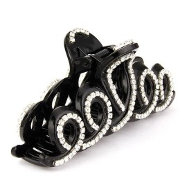 Suoirblss Woman Girls Large Fancy Rhinestone Hair Accessories Side-Knotted Clip Hairpin Hair Claw Barrettes for Thick Hair (Black)