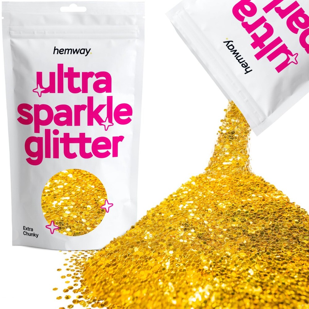 Hemway Premium Ultra Sparkle Glitter Multi Purpose Metallic Flake for Arts Crafts Nails Cosmetics Resin Festival Face Hair - Gold - Extra Chunky (1/24 0.040 1mm) 100g / 3.5oz Hemway Premium Ultra Sparkle Glitter Multi Purpose Metallic Flake for Arts Crafts Nails Cosmetics Resin Festival Face Hair - Gold - Extra Chunky (1/24 0.040 1mm) 100g / 3.5oz