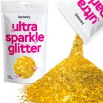Hemway Premium Ultra Sparkle Glitter Multi Purpose Metallic Flake for Arts Crafts Nails Cosmetics Resin Festival Face Hair - Gold - Extra Chunky (1/24 0.040 1mm) 100g / 3.5oz