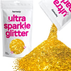 Hemway Premium Ultra Sparkle Glitter Multi Purpose Metallic Flake for Arts Crafts Nails Cosmetics Resin Festival Face Hair - Gold - Extra Chunky (1/24 0.040 1mm) 100g / 3.5oz