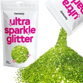 Hemway Premium Ultra Sparkle Glitter Multi Purpose Metallic Flake for Arts Crafts Nails Cosmetics Resin Festival Face Hair - Lime Green - Extra Chunky (1/24 0.040 1mm) 100g / 3.5oz