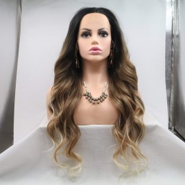 xiweiya Brown Mixed Blonde Wig with Blonde Tips 3 Tones Loose Curly Synthetic Lace Front Wig Heat Resistant Fiber Hair Mermaid Wear and Go Wig Drag Queen Party Hair-replacement Wig 26inch