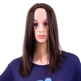 SWACC 14-Inch Short Straight Middle Part Hair Wig Medium Length Synthetic Heat Resistant Wigs for Women with Wig Cap (Dark Brown-4)