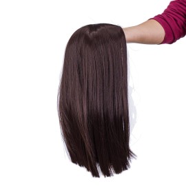 SWACC 14-Inch Short Straight Middle Part Hair Wig Medium Length Synthetic Heat Resistant Wigs for Women with Wig Cap (Dark Brown-4)