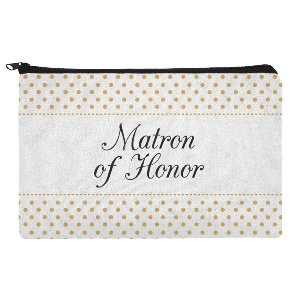Matron of Honor Wedding Elegant Polka Dots Makeup Cosmetic Bag Organizer Pouch