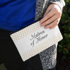Matron of Honor Wedding Elegant Polka Dots Makeup Cosmetic Bag Organizer Pouch
