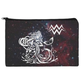 Aquarius Water-Bearer Zodiac Sign Horoscope in Space Makeup Cosmetic Bag Organizer Pouch