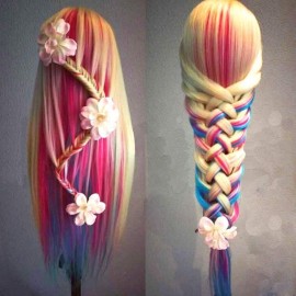 Beauty Star 29 Colorful Mannequin Head with 100% Syntheic Hair, Doll Head for Hair Styling and Braiding Practice, Professional Bride Cosmetology Training Manikin Head with Clamp Stand Updo Kit