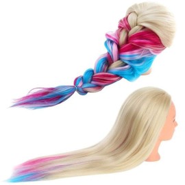 Beauty Star 29 Colorful Mannequin Head with 100% Syntheic Hair, Doll Head for Hair Styling and Braiding Practice, Professional Bride Cosmetology Training Manikin Head with Clamp Stand Updo Kit