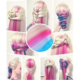 Beauty Star 29 Colorful Mannequin Head with 100% Syntheic Hair, Doll Head for Hair Styling and Braiding Practice, Professional Bride Cosmetology Training Manikin Head with Clamp Stand Updo Kit