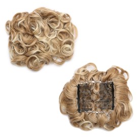 Benehair Messy Bun Hair Piece with Combs Clip in Bun Scrunchie Juva Bun Dish Fluffy Wavy Hair Updo Easy Stretch Big Chignon Short Ponytail Hairpiece for Women Light Ash Brown to Bleach Blonde 90g