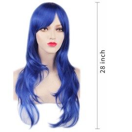 ANESHE Wigs 28 Long Wavy Hair Heat Resistant Cosplay Wig for Women (Blue)