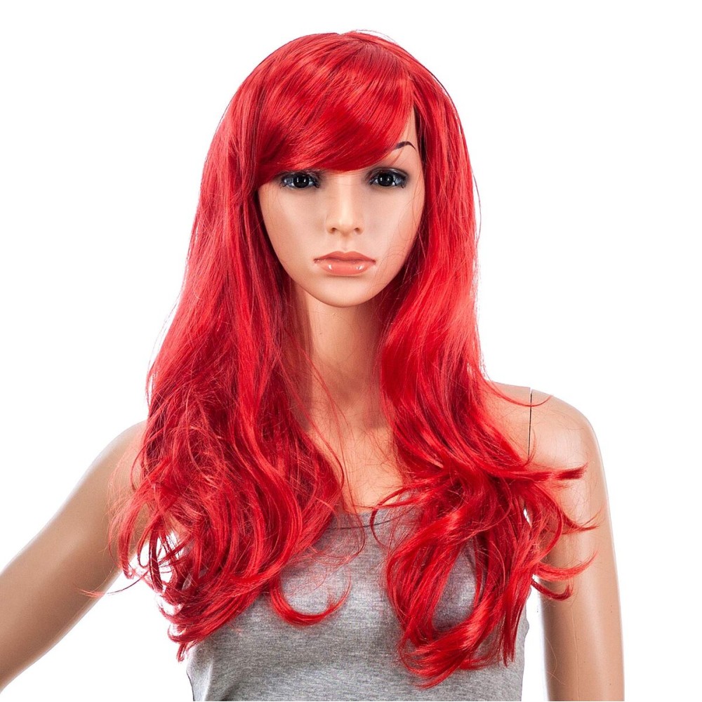 SWACC 26-Inch Long Curly Wave Cosplay Synthetic Wig Colored Hair Piece for Women with Wig Cap (Red) SWACC 26-Inch Long Curly Wave Cosplay Synthetic Wig Colored Hair Piece for Women with Wig Cap (Red)