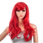 SWACC 26-Inch Long Curly Wave Cosplay Synthetic Wig Colored Hair Piece for Women with Wig Cap (Red)