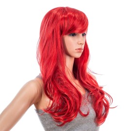 SWACC 26-Inch Long Curly Wave Cosplay Synthetic Wig Colored Hair Piece for Women with Wig Cap (Red) SWACC 26-Inch Long Curly Wave Cosplay Synthetic Wig Colored Hair Piece for Women with Wig Cap (Red)