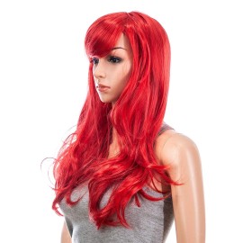SWACC 26-Inch Long Curly Wave Cosplay Synthetic Wig Colored Hair Piece for Women with Wig Cap (Red) SWACC 26-Inch Long Curly Wave Cosplay Synthetic Wig Colored Hair Piece for Women with Wig Cap (Red)