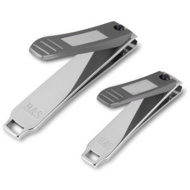 H&S Stainless Steel Nail Cutter Set for Men & Women - Set of 2 - Premium Nail Clippers with Built-in Filer and Catcher - Toe Nail Clipper with Curved Shaped and A Carry Sack H&S Stainless Steel Nail Cutter Set for Men & Women - Set of 2 - Premium Nail Clippers with Built-in Filer and Catcher - Toe Nail Clipper with Curved Shaped and A Carry Sack