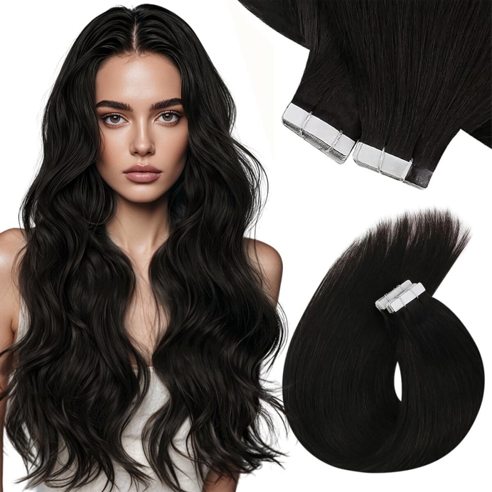 Sunny Hair Tape in Hair Extensions Real Human Hair Invisible Remy Hair Extensions Tape ins for Women Natural Black 20 inch 20Pcs 50G Sunny Hair Tape in Hair Extensions Real Human Hair Invisible Remy Hair Extensions Tape ins for Women Natural Black 20 inch 20Pcs 50G