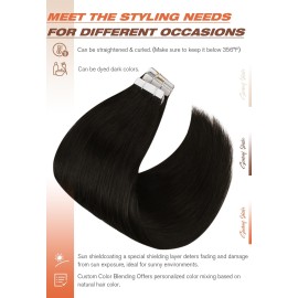Sunny Hair Tape in Hair Extensions Real Human Hair Invisible Remy Hair Extensions Tape ins for Women Natural Black 20 inch 20Pcs 50G Sunny Hair Tape in Hair Extensions Real Human Hair Invisible Remy Hair Extensions Tape ins for Women Natural Black 20 inch 20Pcs 50G