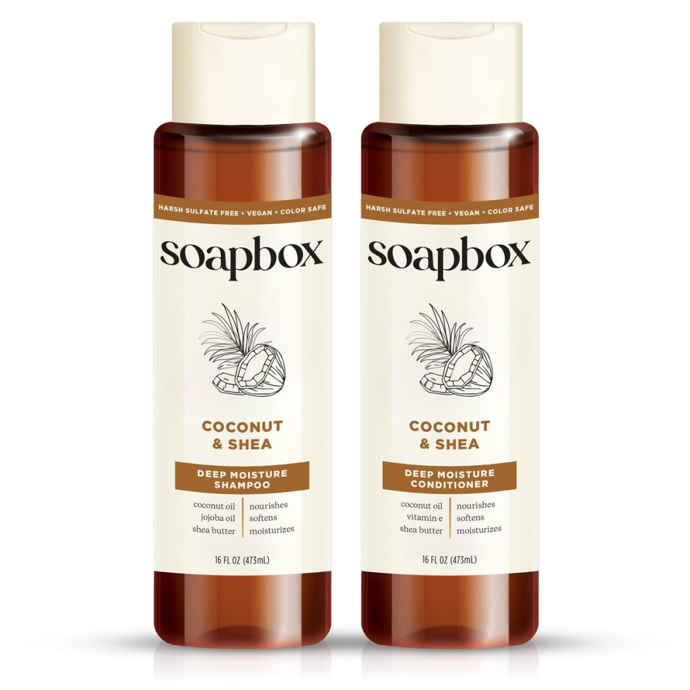 Soapbox Shampoo and Conditioner Set with Coconut Oil, Jojoba Oil, Aloe and Shea Butter to Moisturize and Nourish for All Hair Types, 16 Ounces Each (Pack of 2)